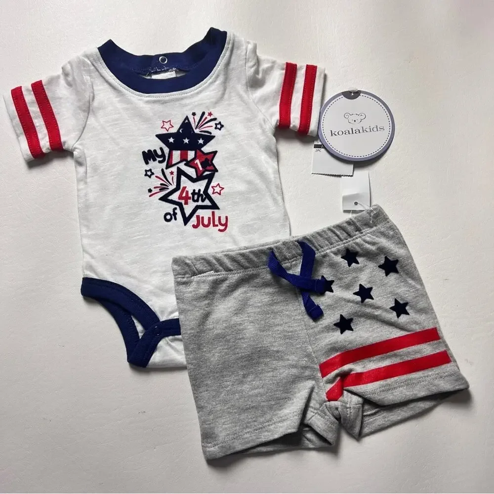 Koala Kids July Fourth Holiday Celebration Matching One Piece Set Sz NB